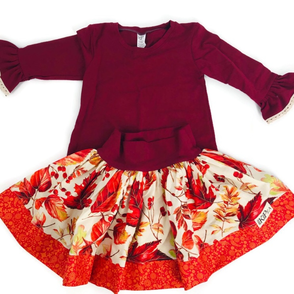NEW KPea Leaf Print Skirt & L/S Top Set Size 4